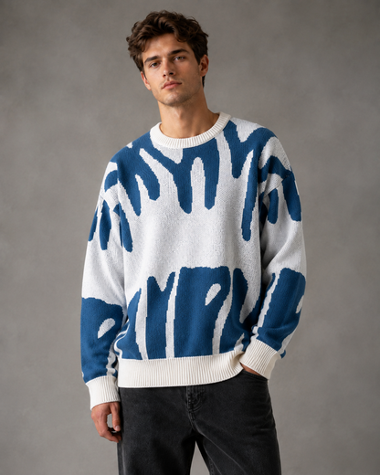 Rückansicht des Herren-Strickpullovers mit abstraktem Muster