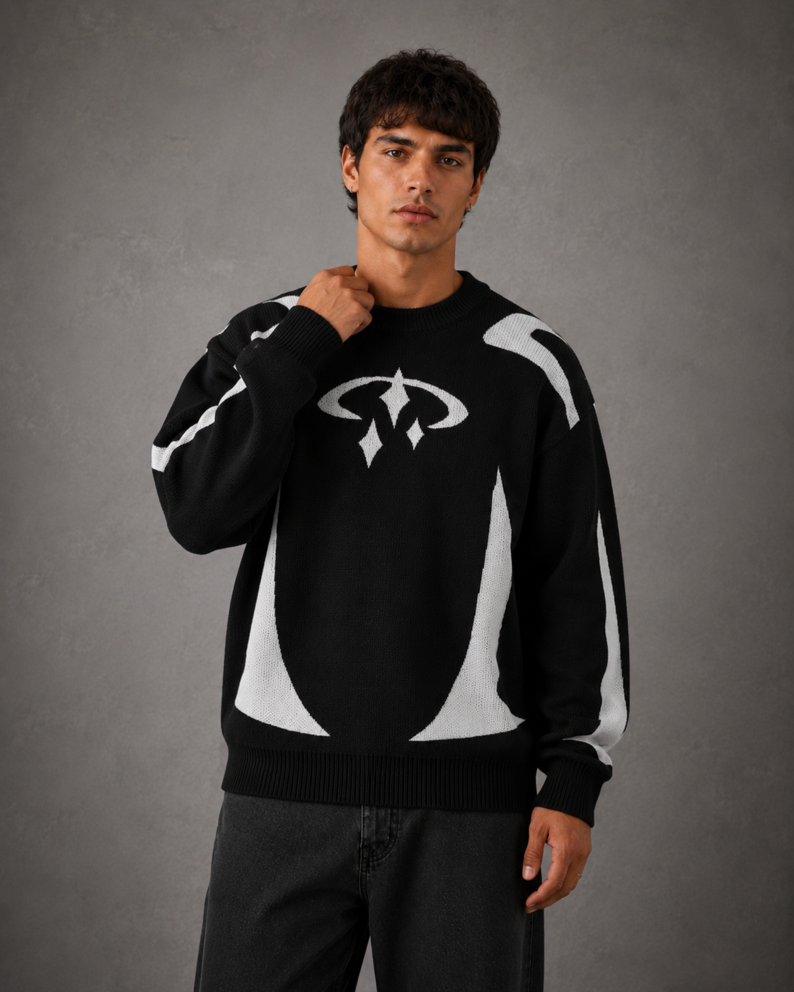 Herren Grafikstrickpullover Mit Relaxed Fit