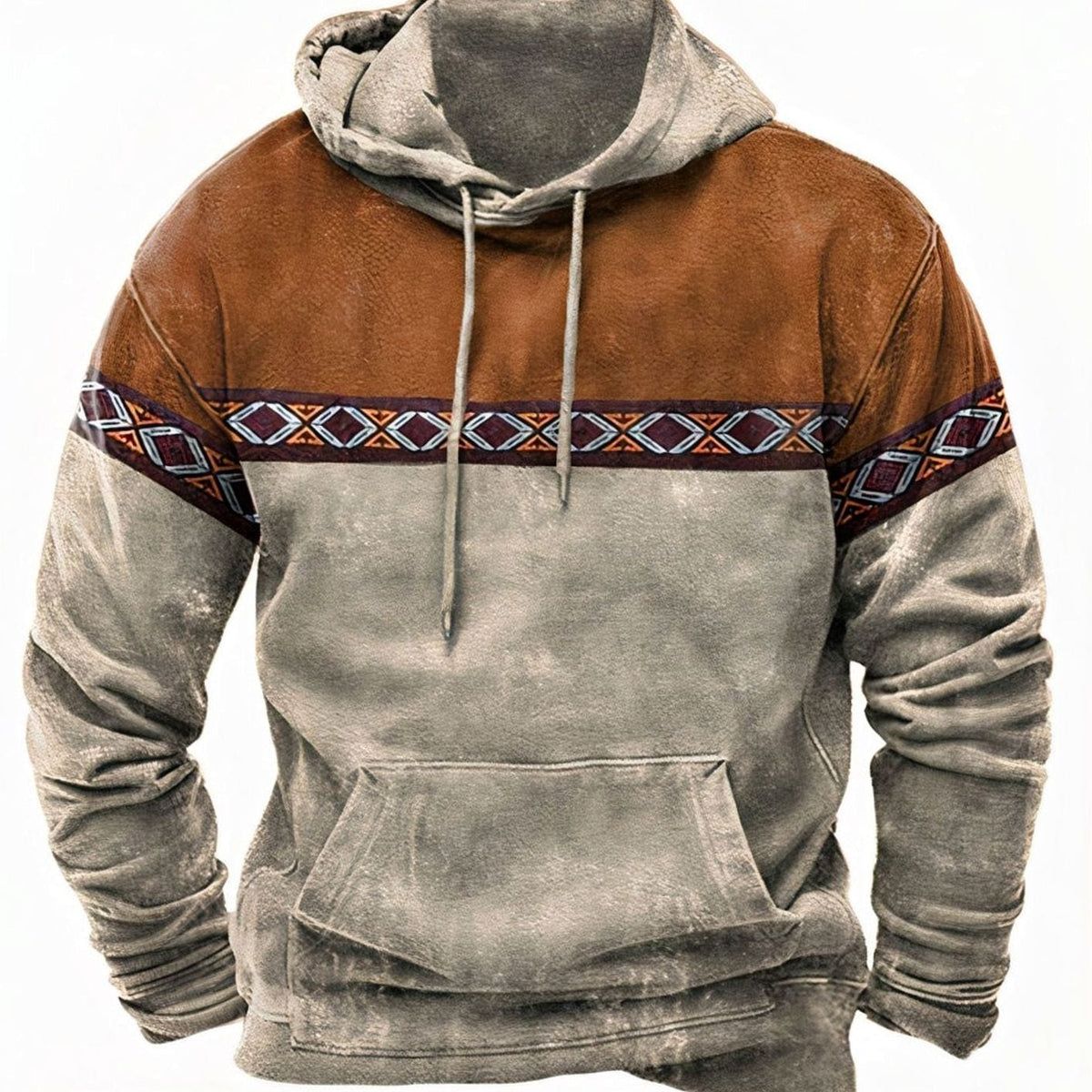 Detailansicht des geometrischen Designs am Herren-Hoodie