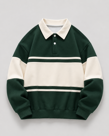Rugby-Polo-Pullover mit langen Ärmeln und Farbblockdesign