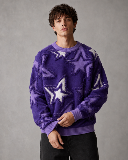 Herren Strickpullover Mit Strukturiertem Sternenmuster