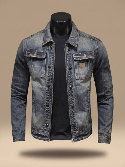 Herren Jeansjacke Mit Vintage Waschung Doppelverschluss