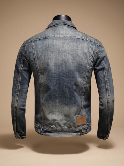 Rückansicht der Herren-Jeansjacke mit Vintage-Waschung