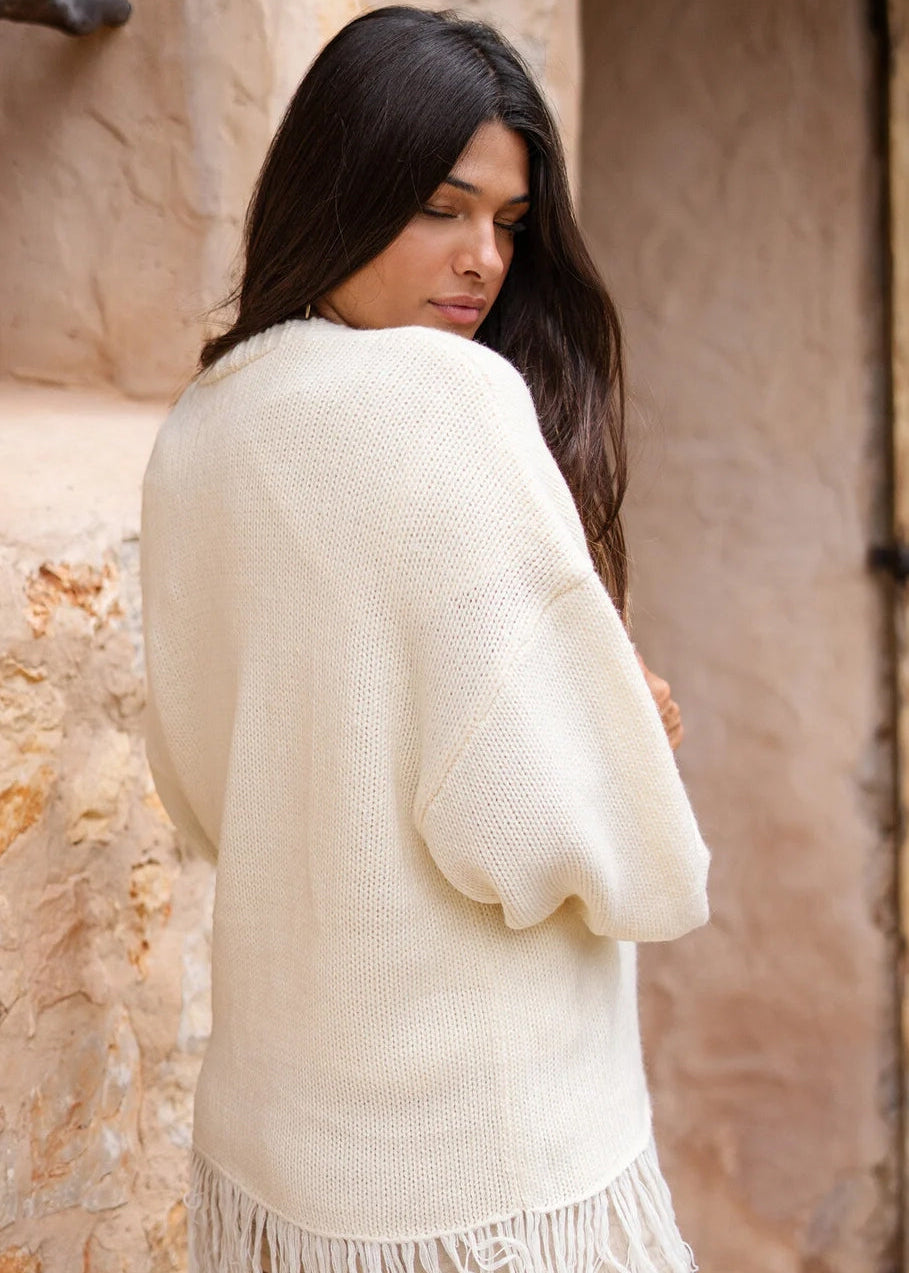 Damen Sommer-Strickjacke mit Fransenabschluss