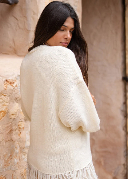 Damen Sommer-Strickjacke mit Fransenabschluss