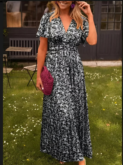 Damen Sommerkleid mit Blumenmuster – V Ausschnitt Empire Taille