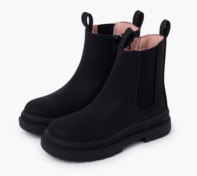 Damen Wedge Boots Niedriger Schaft Runde Spitze Gummisohle Wildleder Schwarz