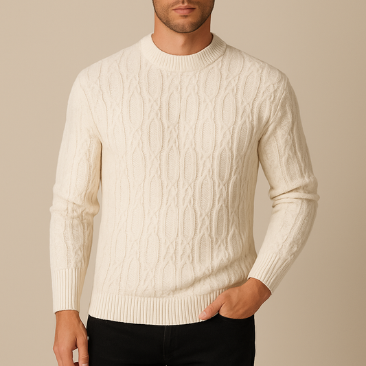 Herren Strickpullover mit Zopfmuster und Rundhalsausschnitt