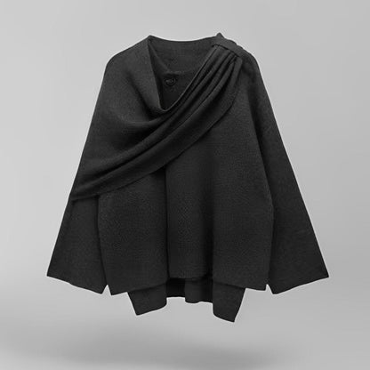 Damen-Winter-Cape-Mantel mit Asymmetrischem Design und Drapierter Passform