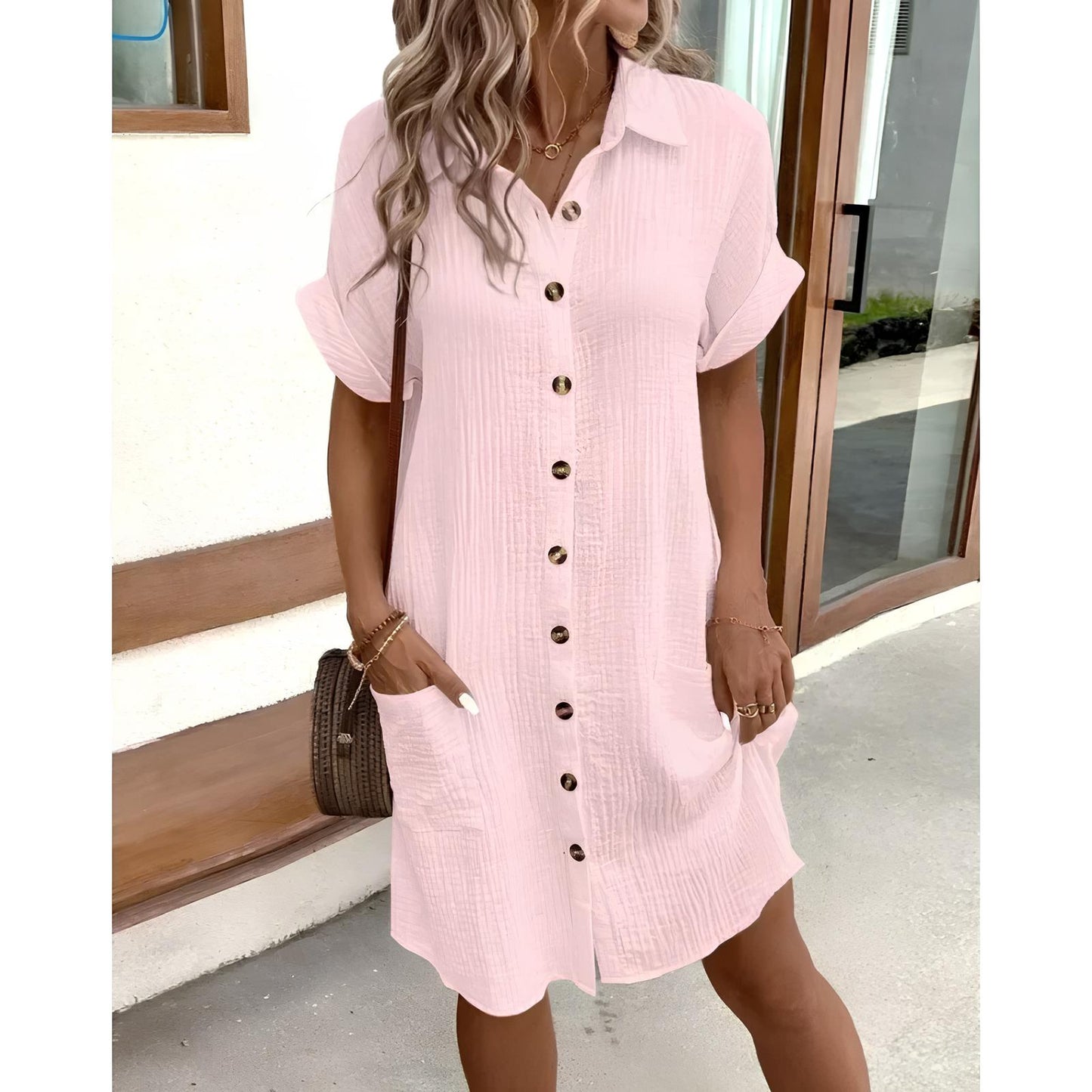 Damen Hemdblusenkleid mit Knopfleiste und Kragen