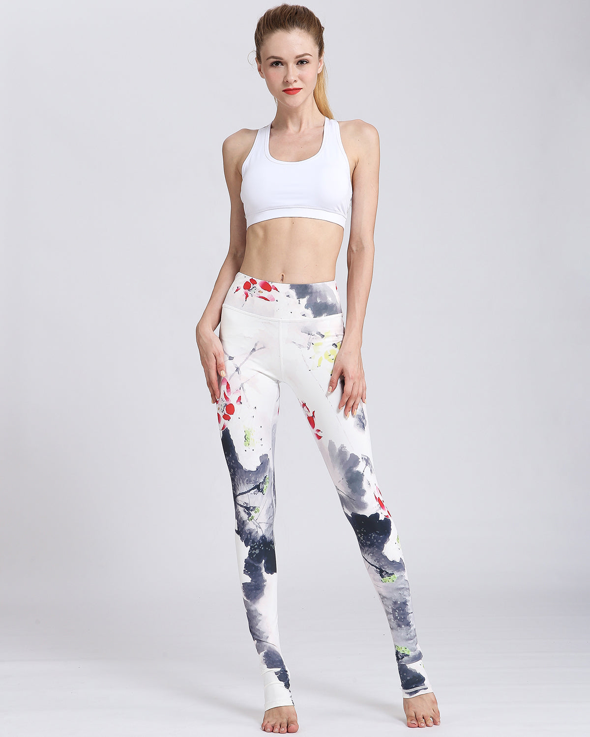 Damen High Waist Leggings mit Blumenmuster