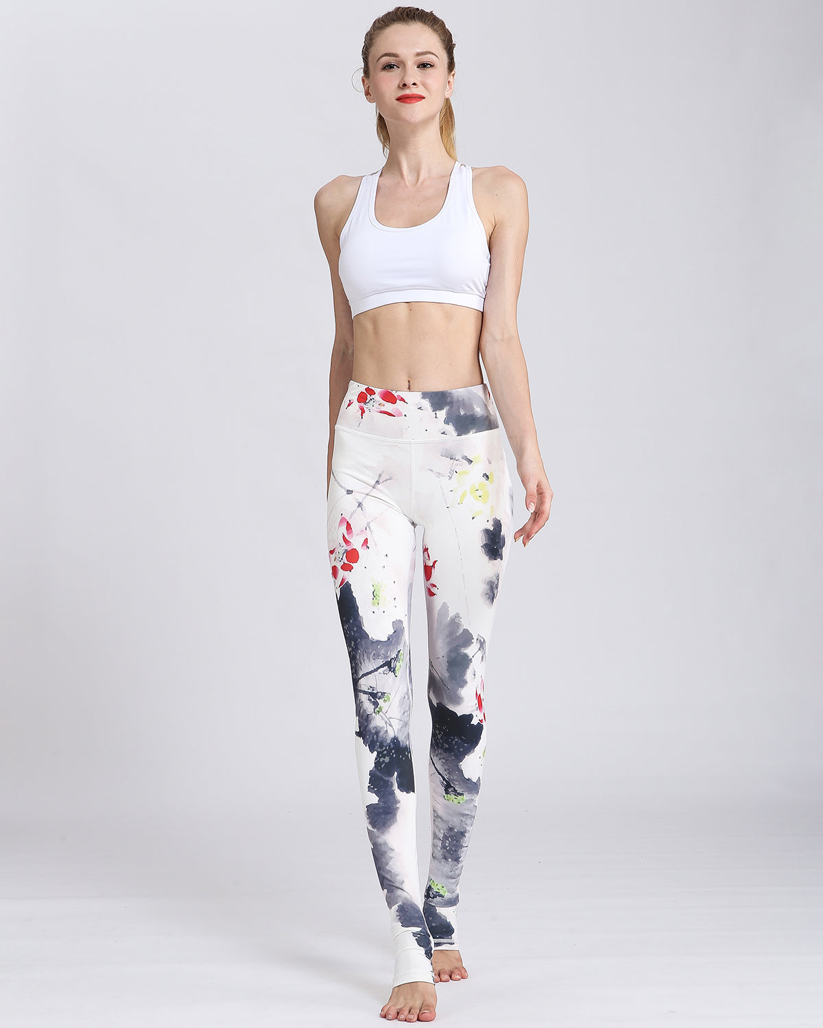 Damen High Waist Leggings mit Blumenmuster