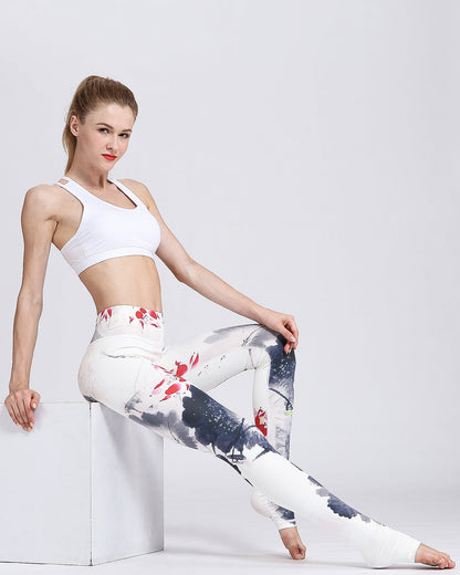 Damen High Waist Leggings mit Blumenmuster