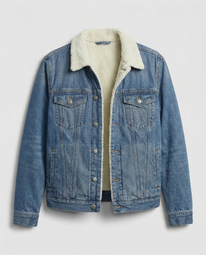 Herren Gefütterte Jeansjacke Mit Knopfleiste