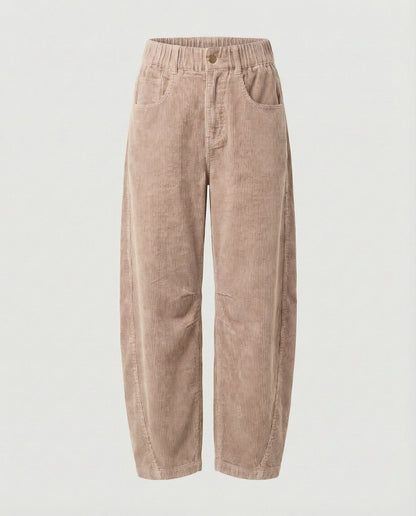 Seitliche Ansicht der weiten High-Waist-Cordhose