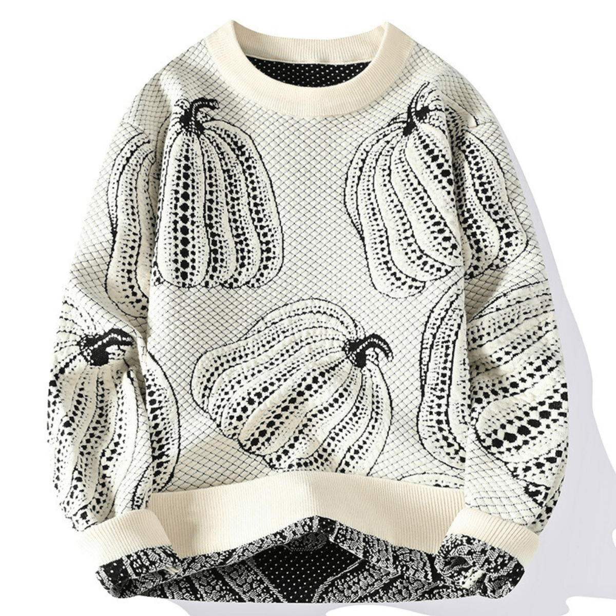 Damen-Strickpullover für den Herbst mit Kürbismuster und grober Webstruktur