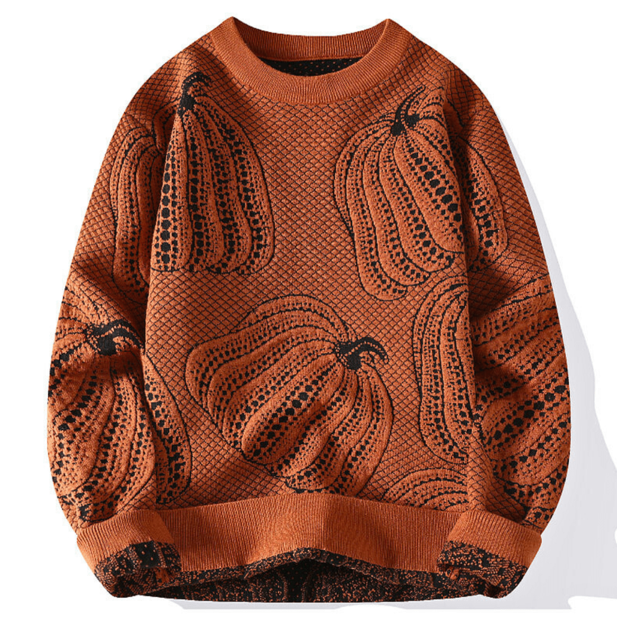 Damen-Strickpullover für den Herbst mit Kürbismuster und grober Webstruktur