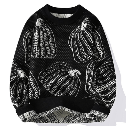 Damen-Strickpullover für den Herbst mit Kürbismuster und grober Webstruktur