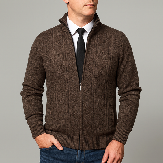 Herren Strickpullover für den Herbst mit Stehkragen, Reißverschluss und strukturierter Musteroptik