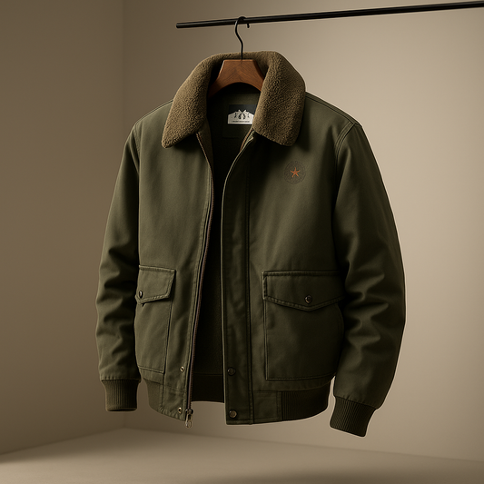 Herren Winter Fliegerjacke mit Fellkragen und Reißverschlusstaschen