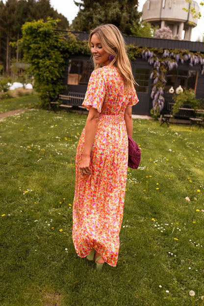 Damen Sommerkleid mit Blumenmuster – V Ausschnitt Empire Taille