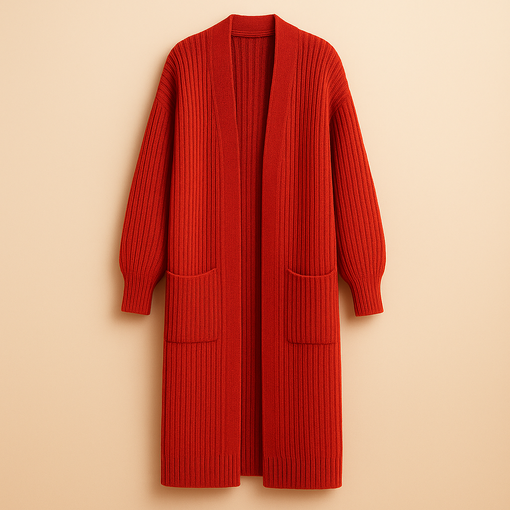 Damen Langer Strick-Cardigan Mit Offener Front Und Oversized-Passform
