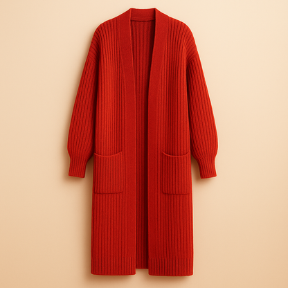 Damen Langer Strick-Cardigan Mit Offener Front Und Oversized-Passform