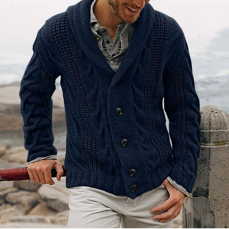 Herren Grobstrick Cardigan Mit Schalkragen