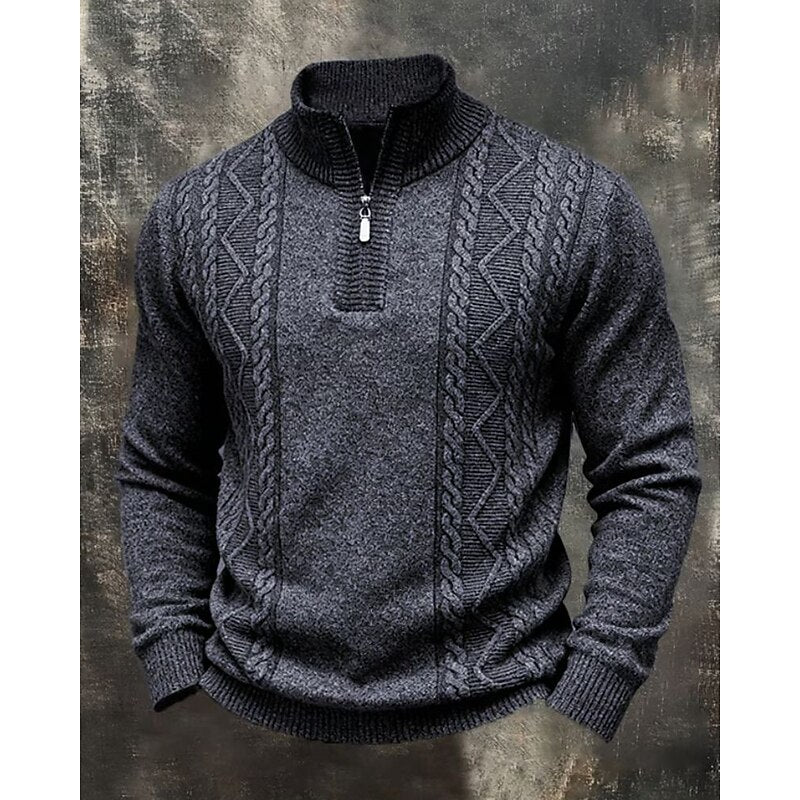 Herren Strukturierter Zip Pullover Mit Stehkragen