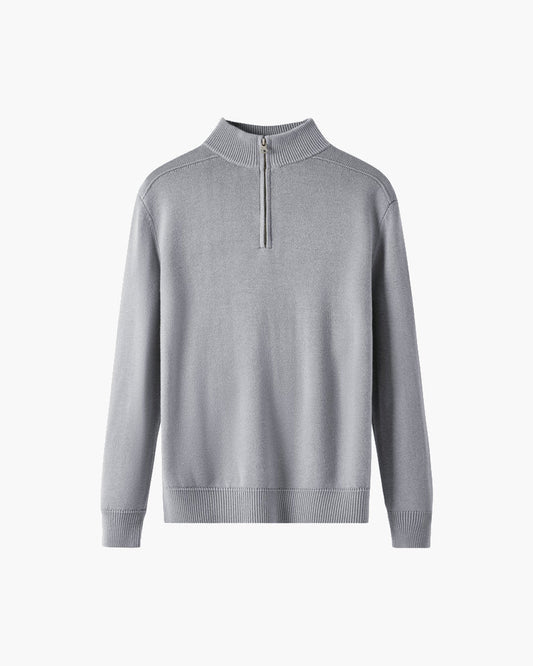 Herren-Knitpullover mit Halbreißverschluss, Rippbündchen und Saum