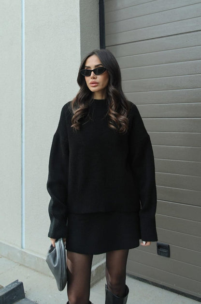 Damen Gestricktes Zweiteiliges Set Mit Oversize-Pullover Und Eng Anliegendem Rock