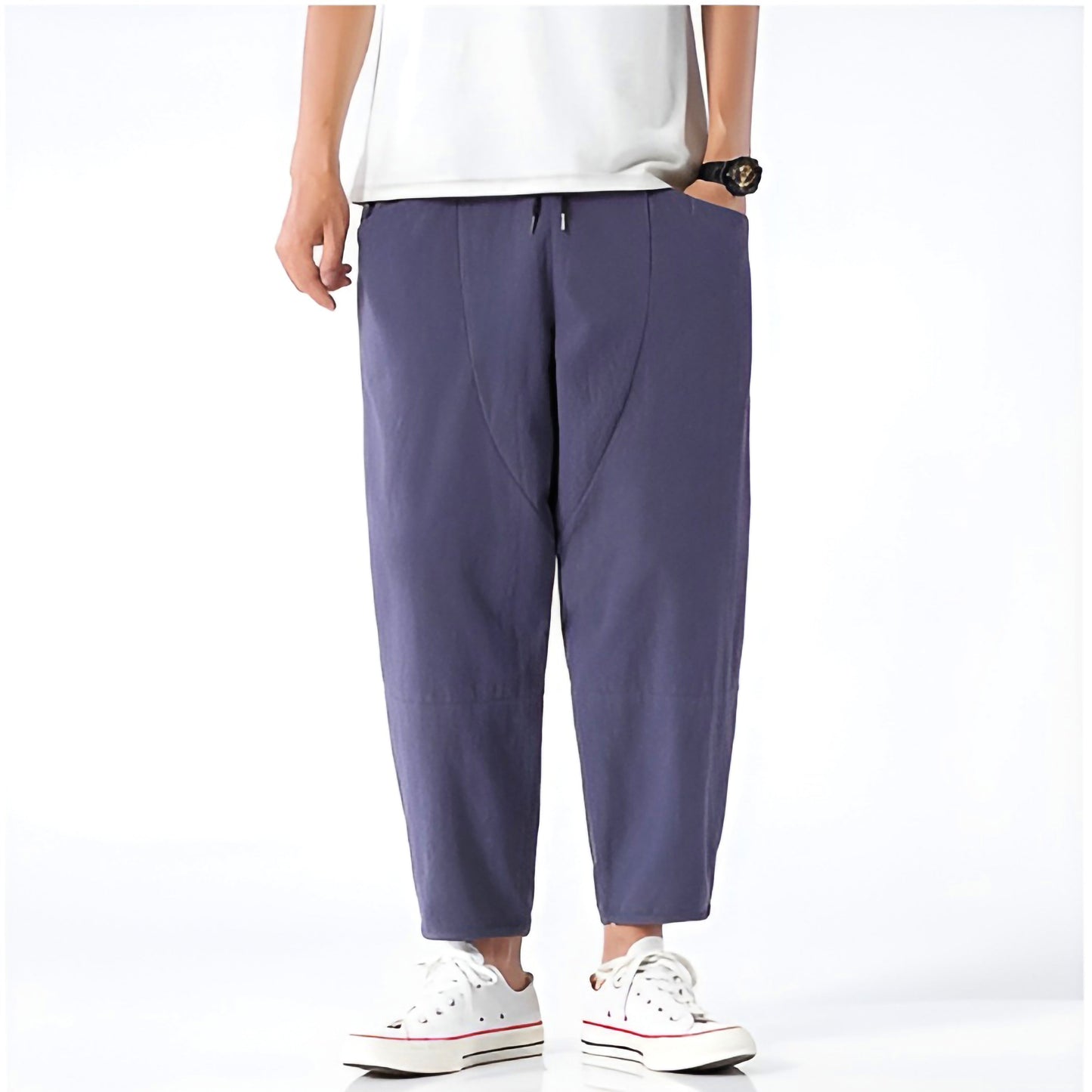 Herren Cropped Hose mit Relaxed Fit und Kordelzugbund – Atmungsaktives Design