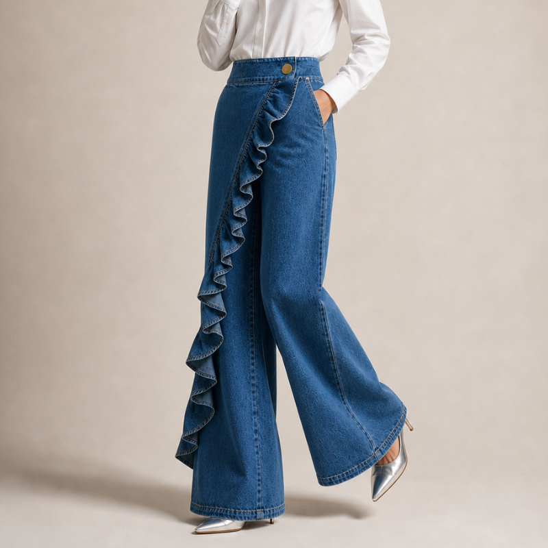 Damen Hosenrock mit Hohem Bund und Volants