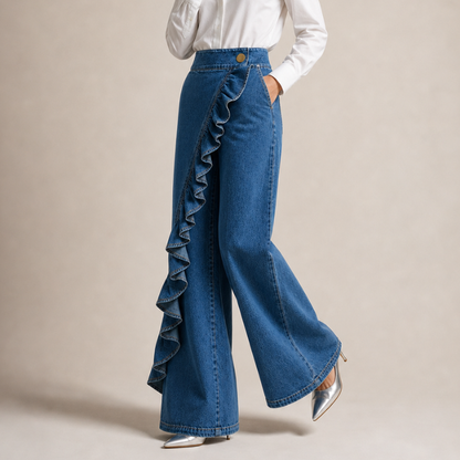 Damen Hosenrock mit Hohem Bund und Volants