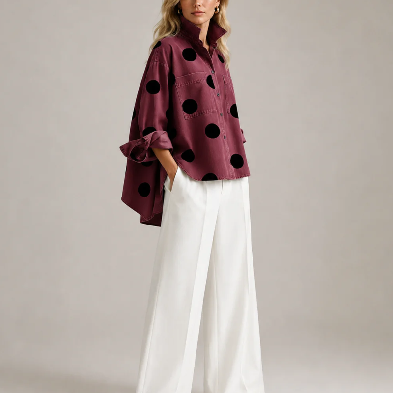 Damen Jeanshemd mit Polka Dot Muster – Lockerer Schnitt