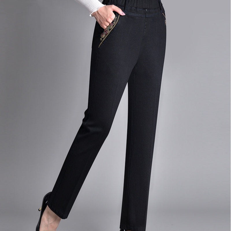 Women's Jeans with Elastic Waistband and Side Pockets