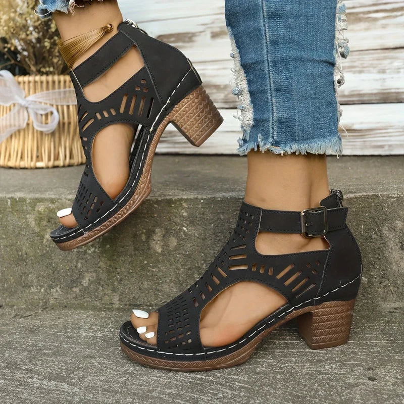 Damen Sommerschuhe Sandalen Offene Zehenpartie Mittlerer Absatz Schnalle