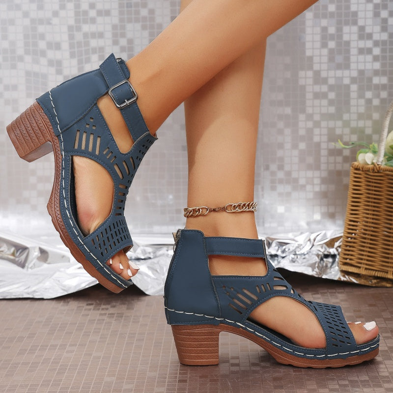 Damen Sommerschuhe Sandalen Offene Zehenpartie Mittlerer Absatz Schnalle