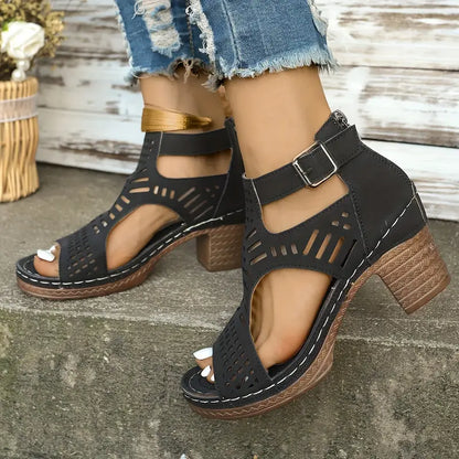 Damen Sommerschuhe Sandalen Offene Zehenpartie Mittlerer Absatz Schnalle