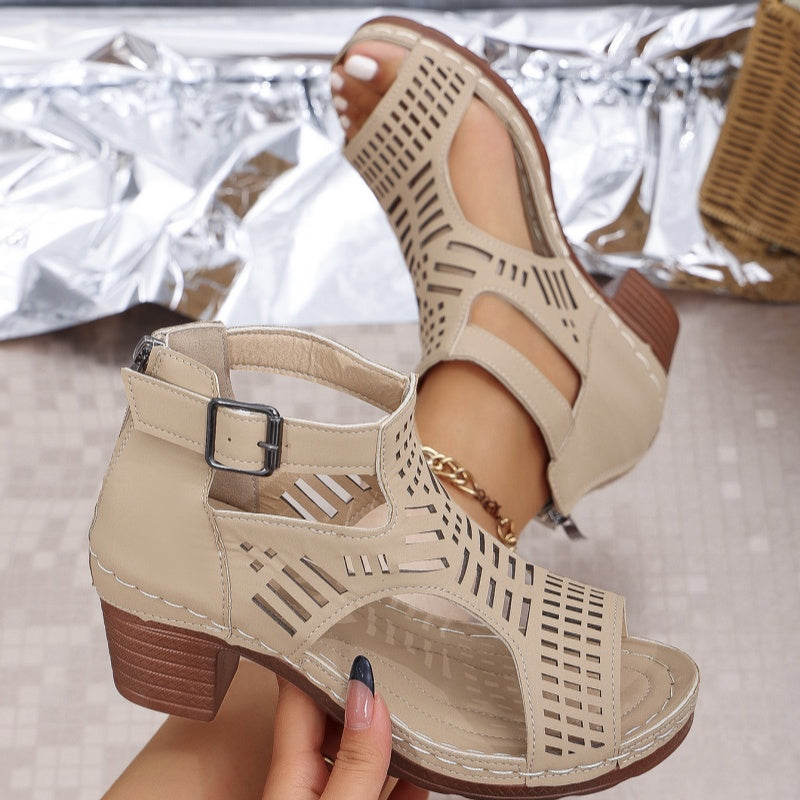 Damen Sommerschuhe Sandalen Offene Zehenpartie Mittlerer Absatz Schnalle