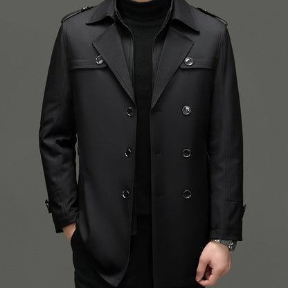 Herren Herbst-Trenchcoat mit abnehmbarem Innenfutter und verstellbarem Gürtel
