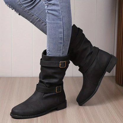 Damen-Herbst-Ankle-Boots Mit Niedrigem Absatz Und Schnallendetail