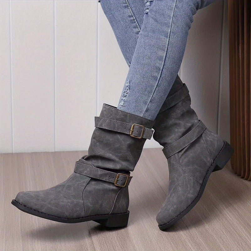 Damen-Herbst-Ankle-Boots Mit Niedrigem Absatz Und Schnallendetail