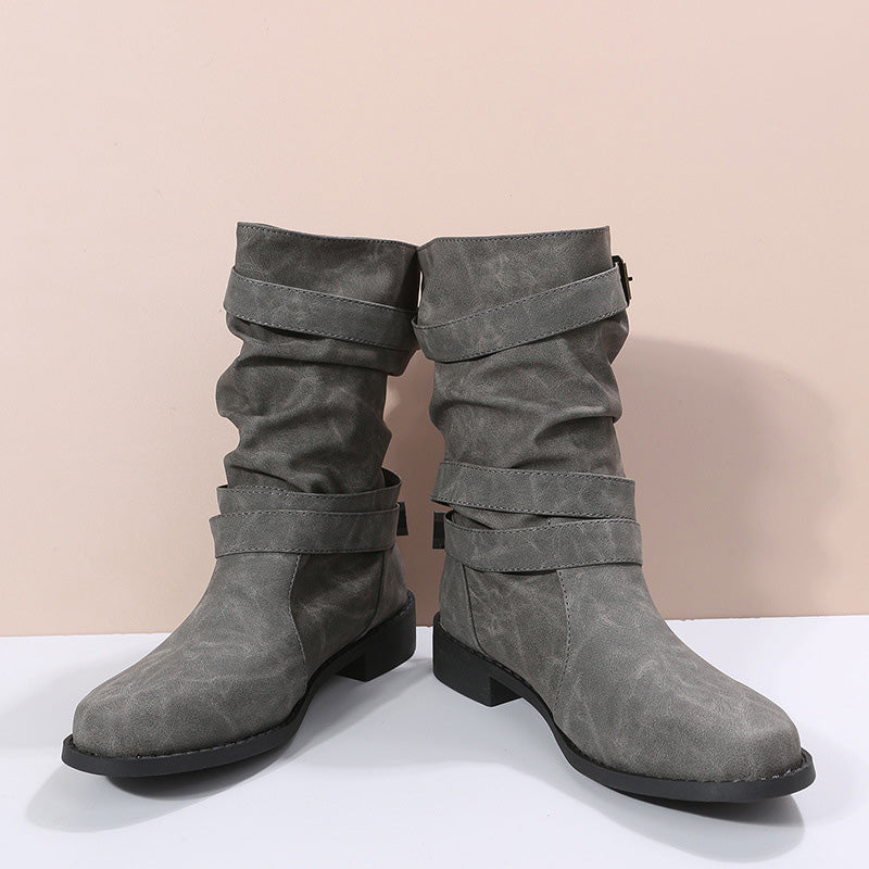 Damen-Herbst-Ankle-Boots Mit Niedrigem Absatz Und Schnallendetail