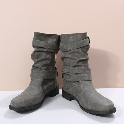 Damen-Herbst-Ankle-Boots Mit Niedrigem Absatz Und Schnallendetail