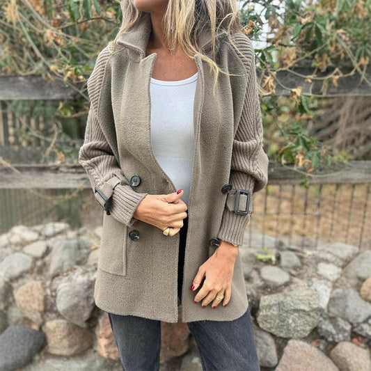 Women's Mid-Length Autumn Coat Reversible Coat with Lapel Collar