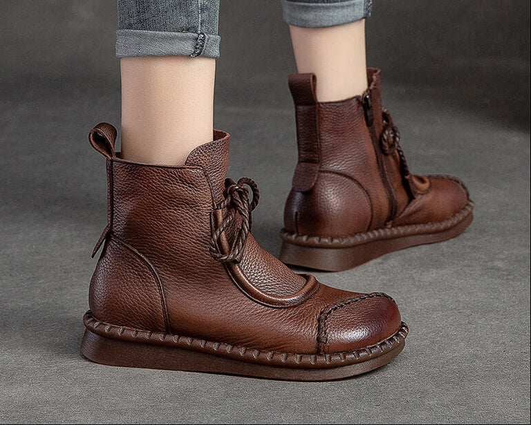 Women's Handmade Moccasins with Side Zipper and Low Heel