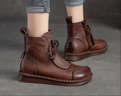 Women's Handmade Moccasins with Side Zipper and Low Heel