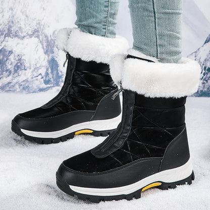 Women's Winter Snow Boots with Zipper and Non-Slip Sole