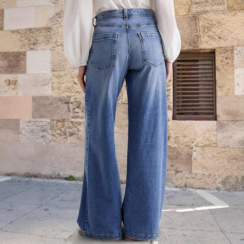 Damen-Jeans mit weitem Bein, hoher Taille und Vintage-Waschung